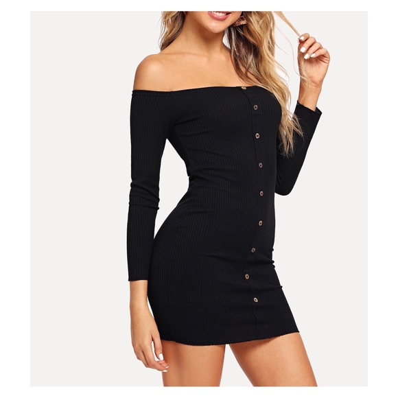 Black Off the Shoulder Bodycon Mini Dress - Picture 2 of 8